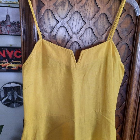 Express Fit and Flare Cami Linen Dress - Yellow, Size S - Picture 3 of 16